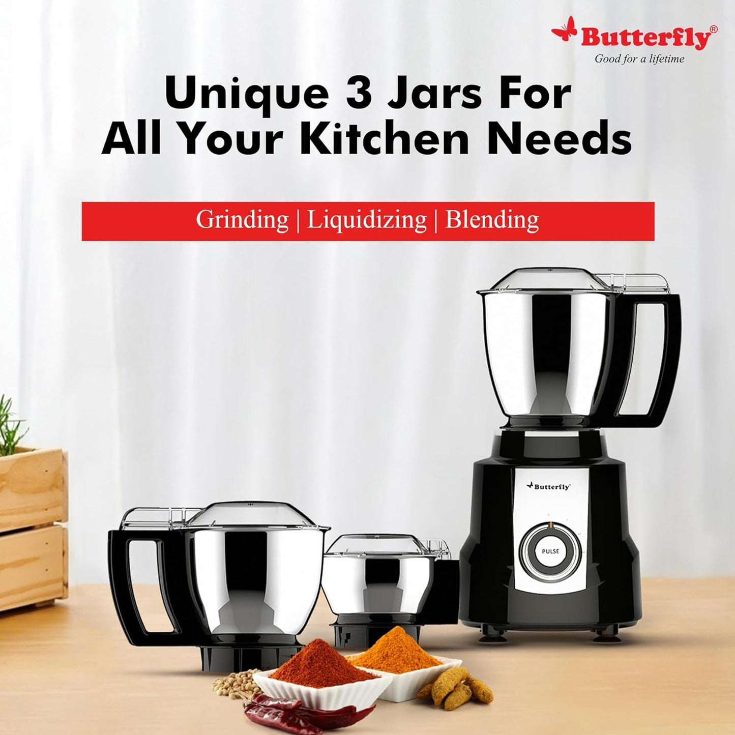 Butterfly Magnum Mixer Grinder, 900W, 3 Jars