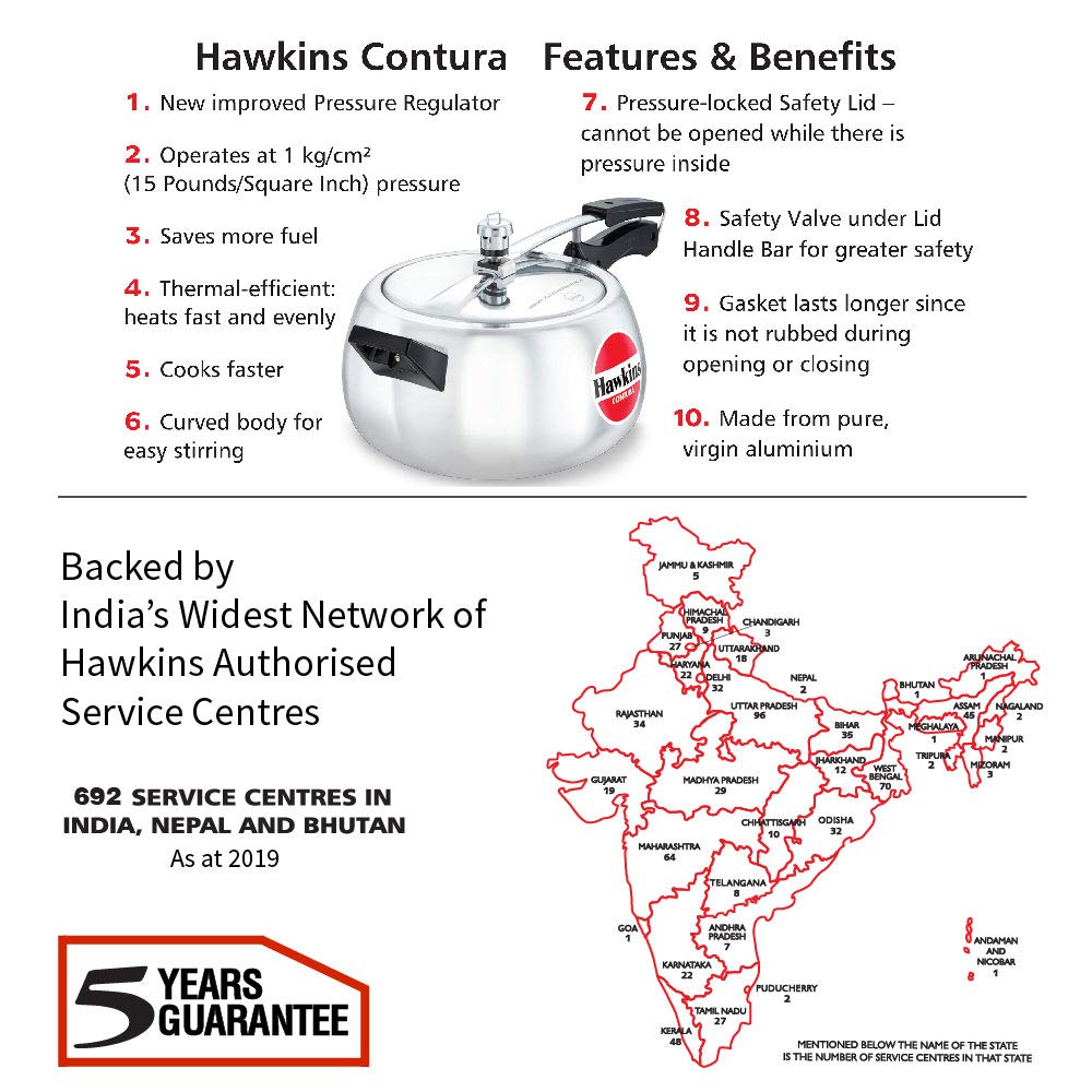 Hawkins Contura Aluminium Non-Induction Base Inner Lid Pressure Cooker, 5 litres