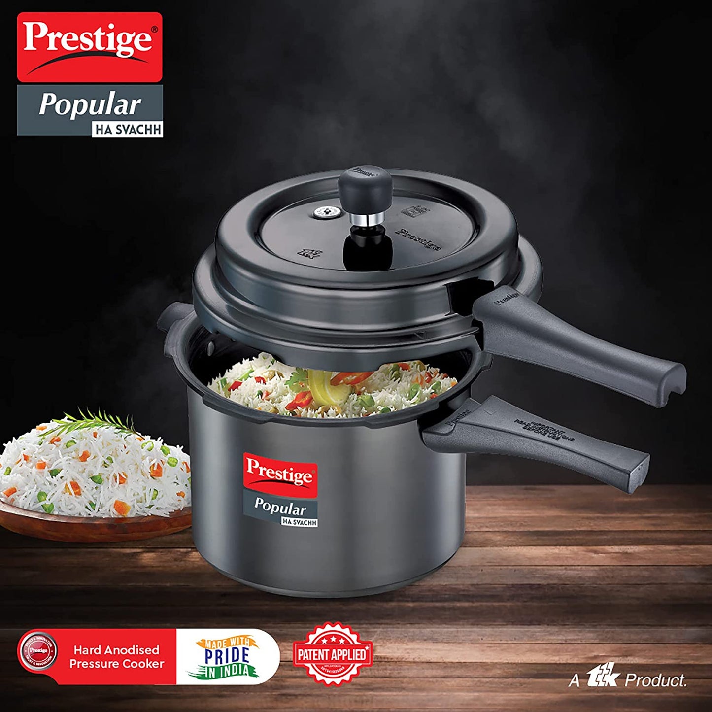 Prestige Popular Svachh Hard Anodised Stainless Steel Induction Base Outer Lid Pressure Cooker, 5 Litres