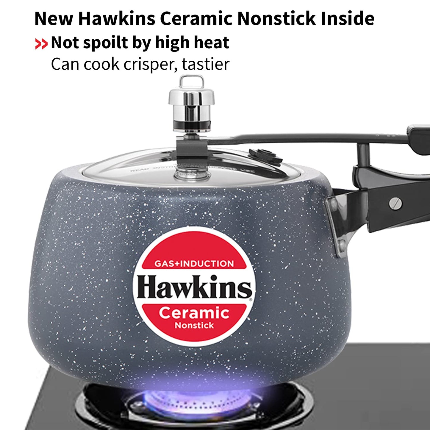 Hawkins Ceramic Nonstick Induction Base Inner Lid Pressure Cooker, 3 Litres