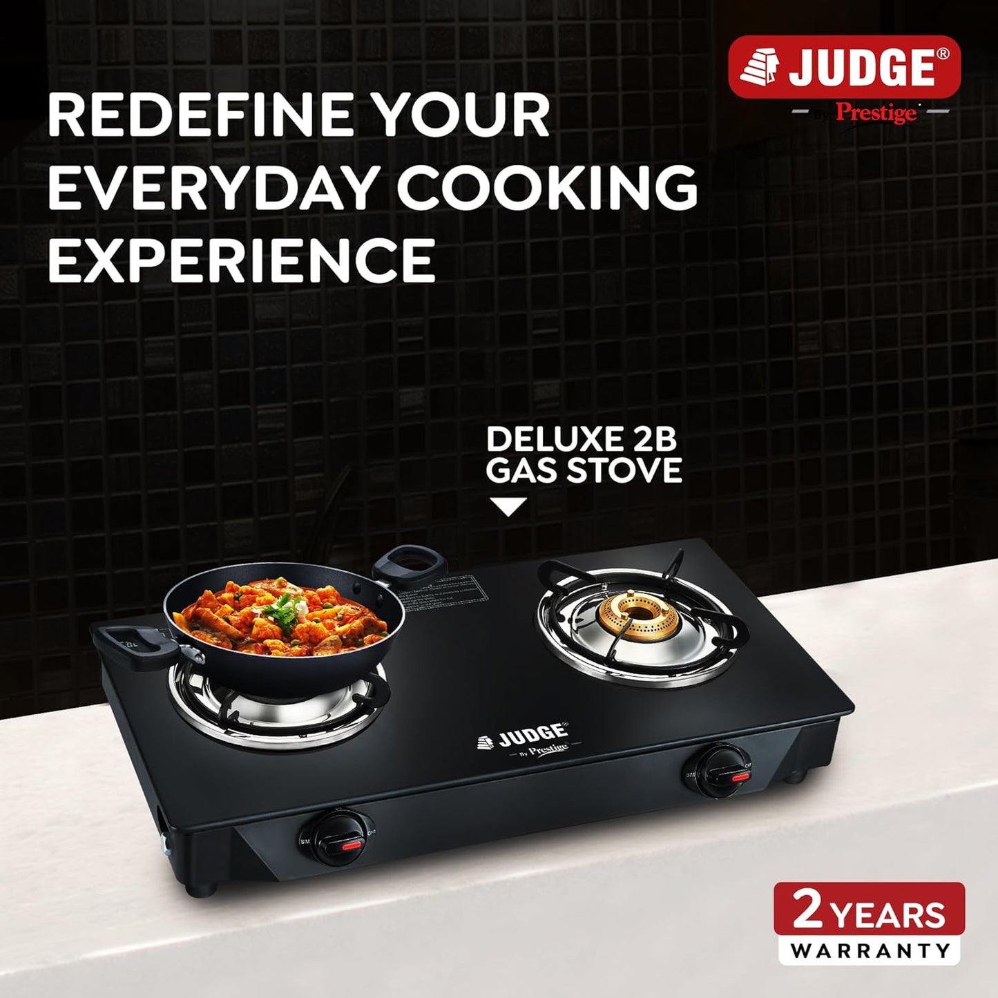 Judge by Prestige Deluxe Toughened Glass Top Gas Stove, 2 Burners