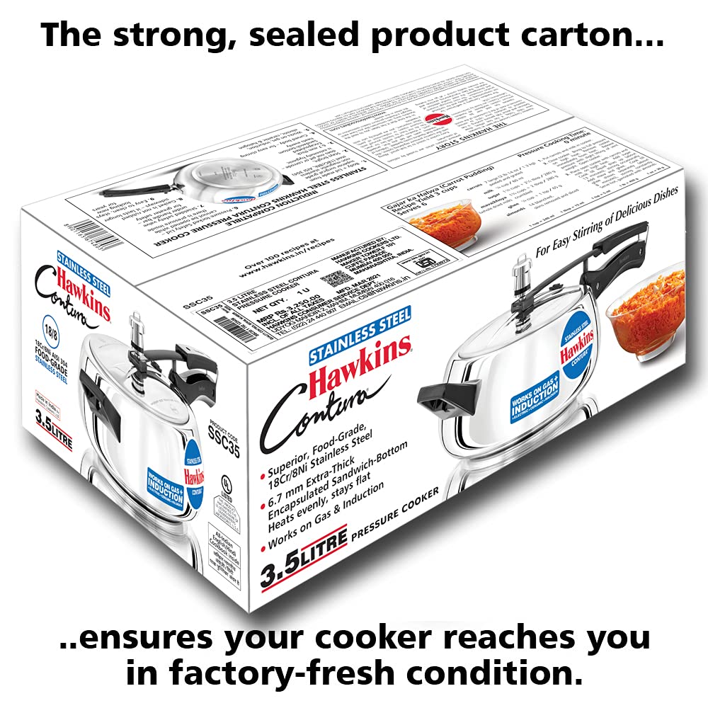 Hawkins Contura Stainless Steel Induction Base Inner Lid Pressure Cooker, 3.5 Litres