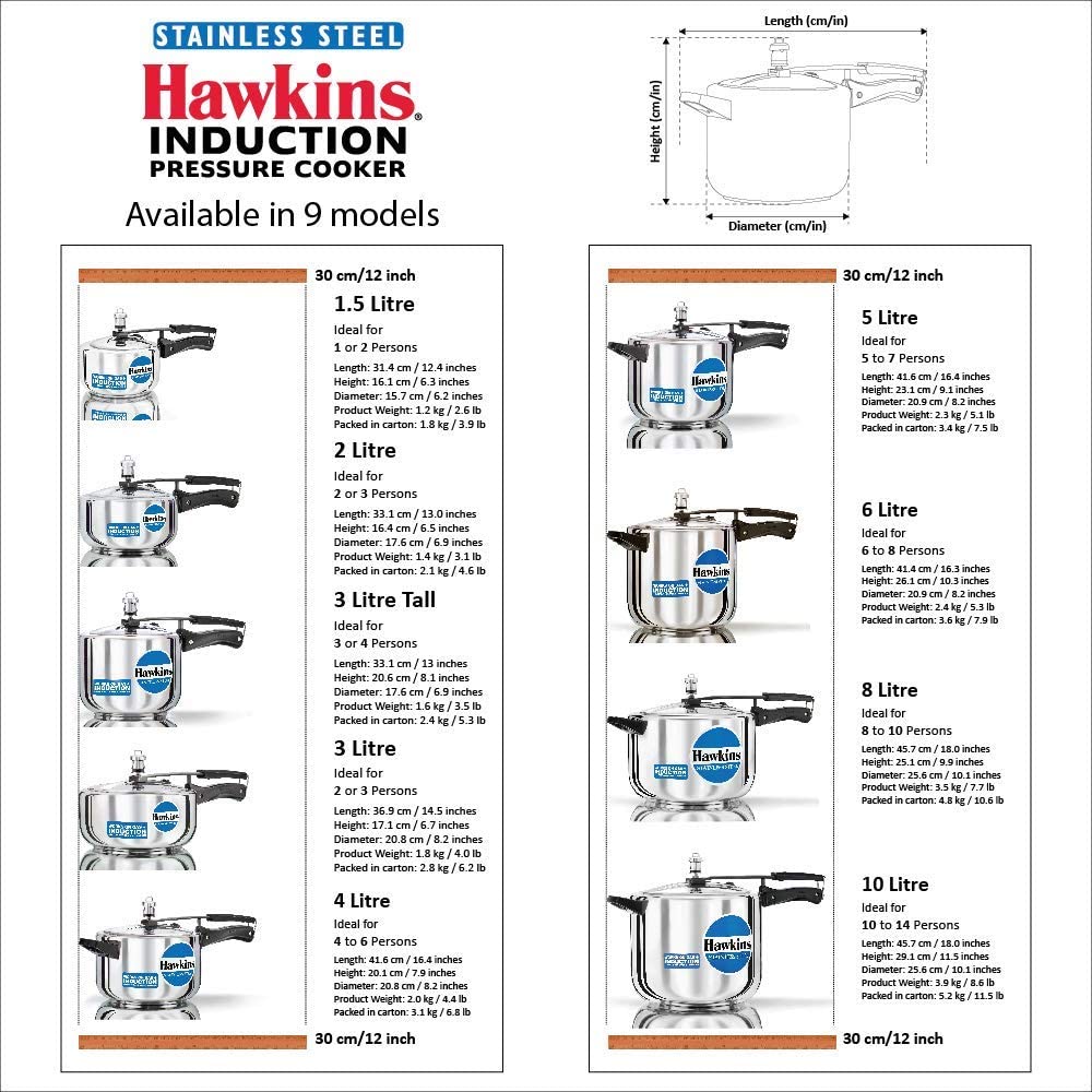 Hawkins Stainless Steel Induction Base Inner Lid Pressure Cooker, 3 Litres Wide