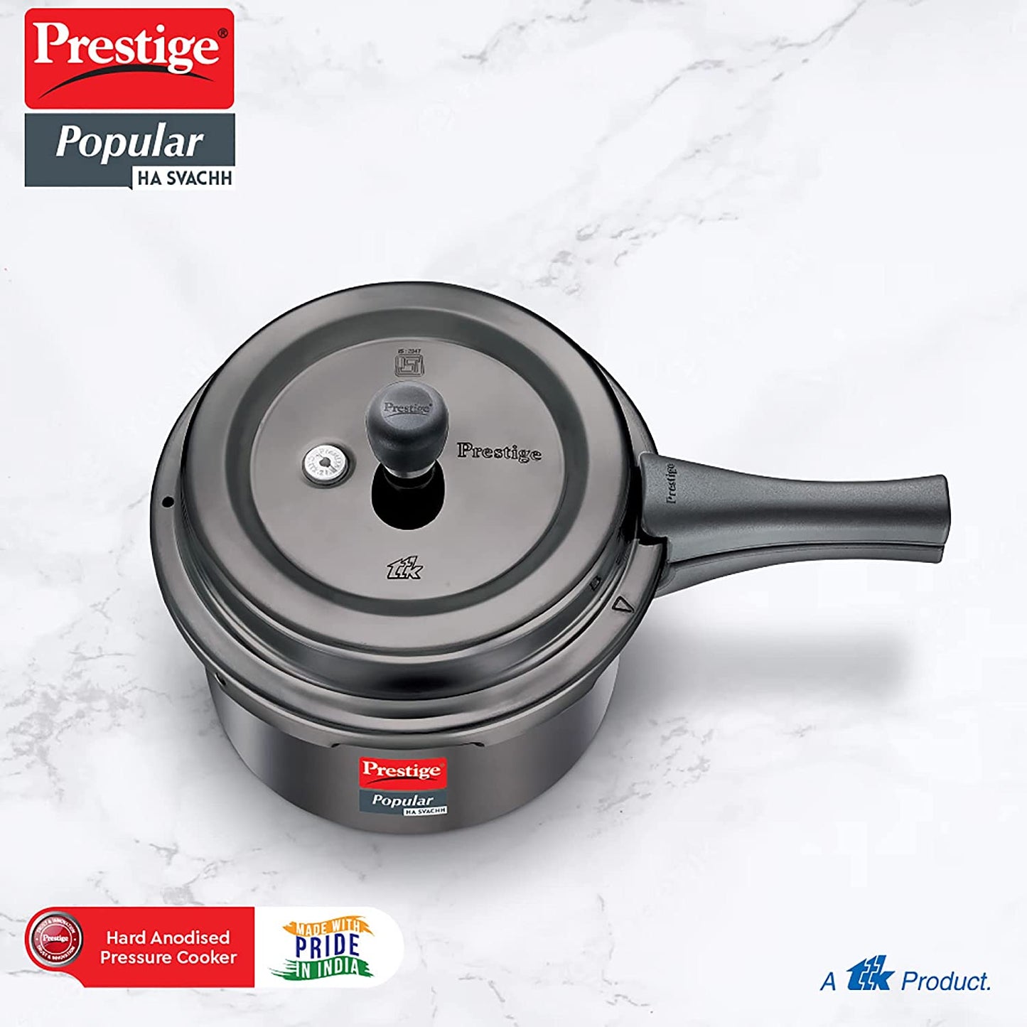Prestige Popular Svachh Hard Anodised Aluminium Induction Base Outer Lid Pressure Cooker, 3 Litres