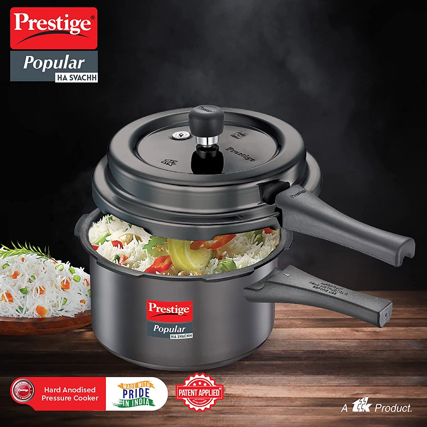 Prestige Popular Svachh Hard Anodised Aluminium Induction Base Outer Lid Pressure Cooker, 3 Litres