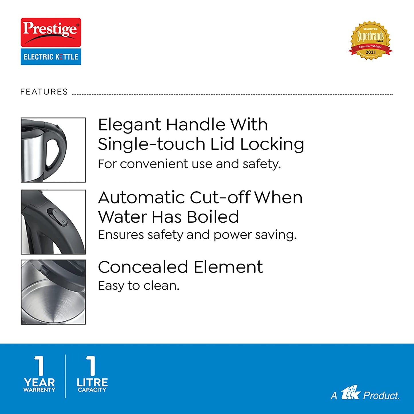 Prestige PKSS 1.0 Electric Kettle, 1 Litre