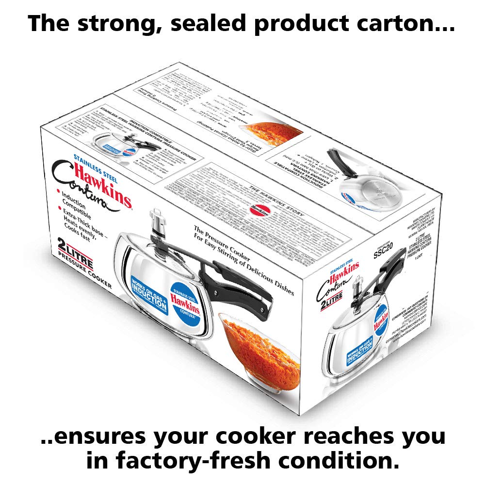 Hawkins Contura Stainless Steel Induction Base Inner Lid Pressure Cooker, 2 Litres