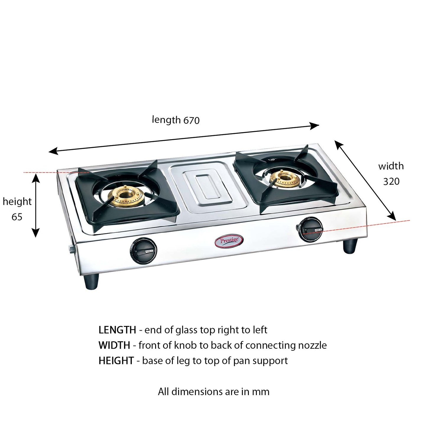 Prestige Star Stainless Steel Gas Stove, 2 Burner