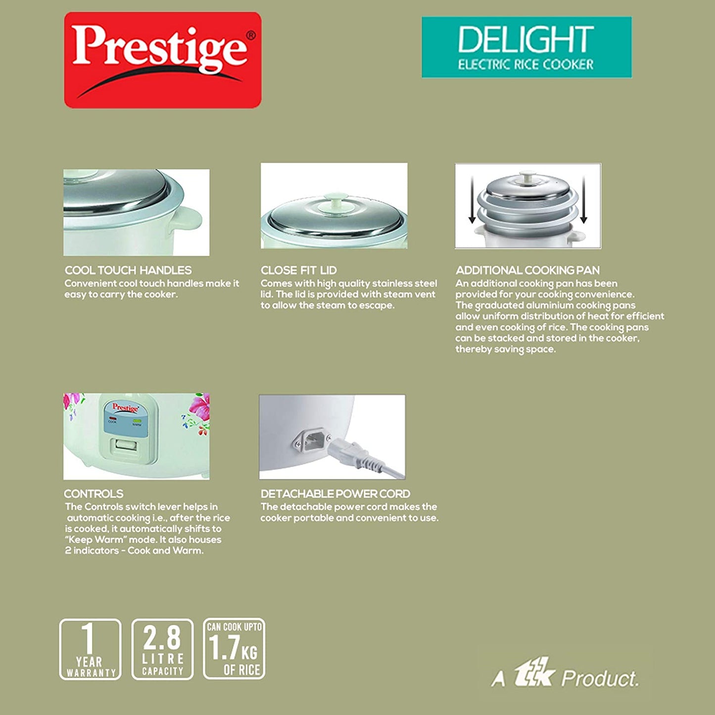 Prestige PRWO 2.8-2 Electric Rice Cooker, 2.8 Litres Double Pan