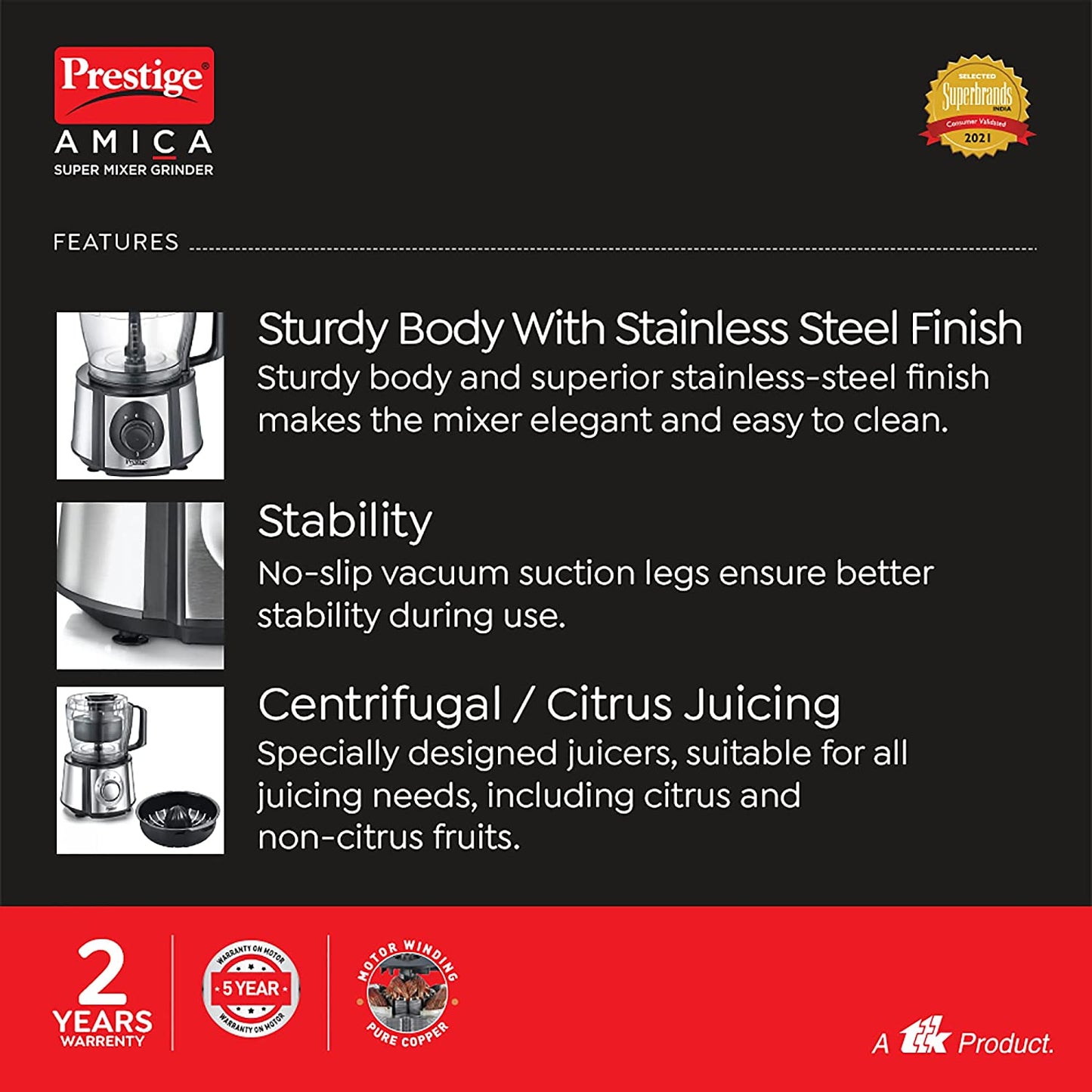 Prestige Amica Super Mixer Grinder, 1000W, 5 Jars