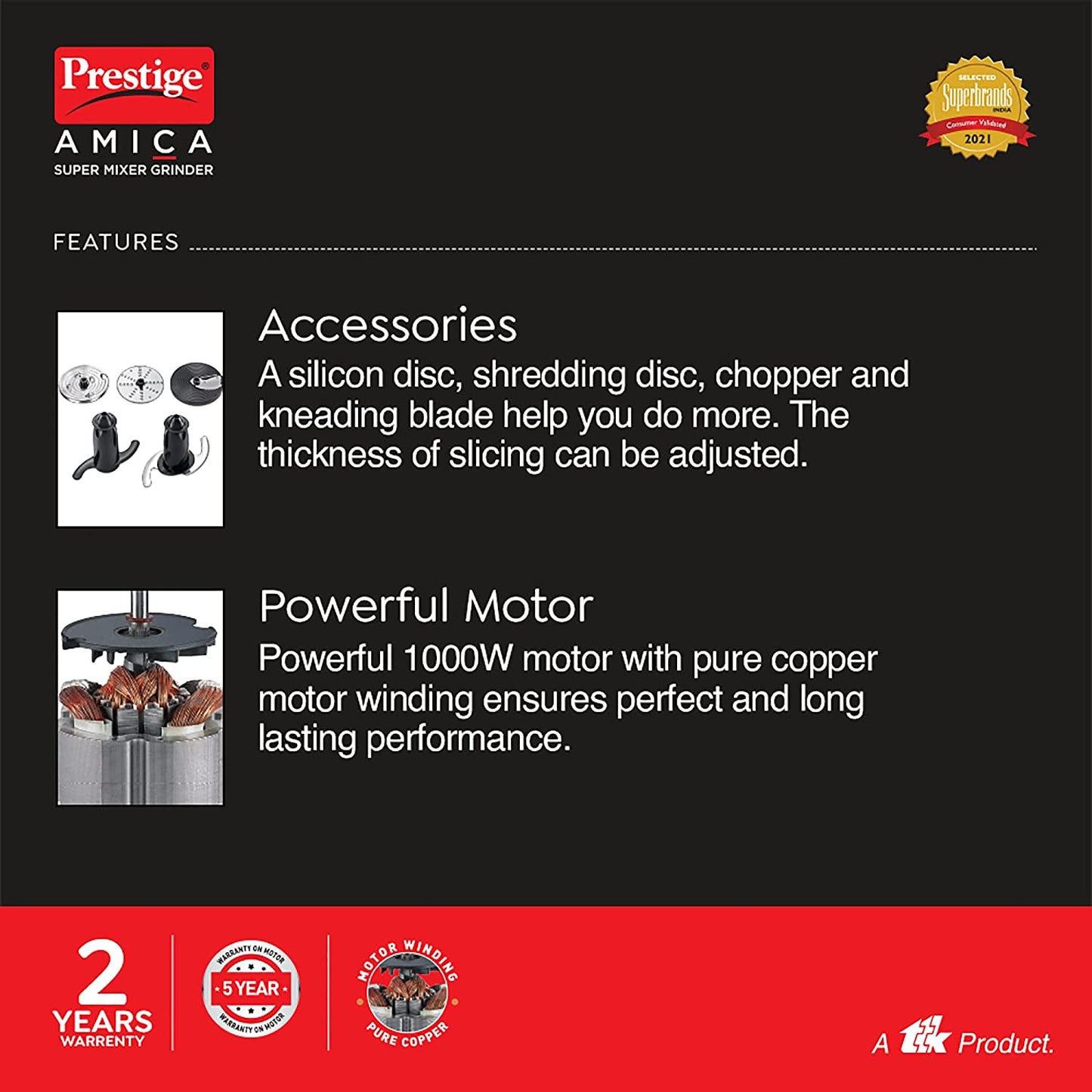 Prestige Amica Super Mixer Grinder, 1000W, 5 Jars