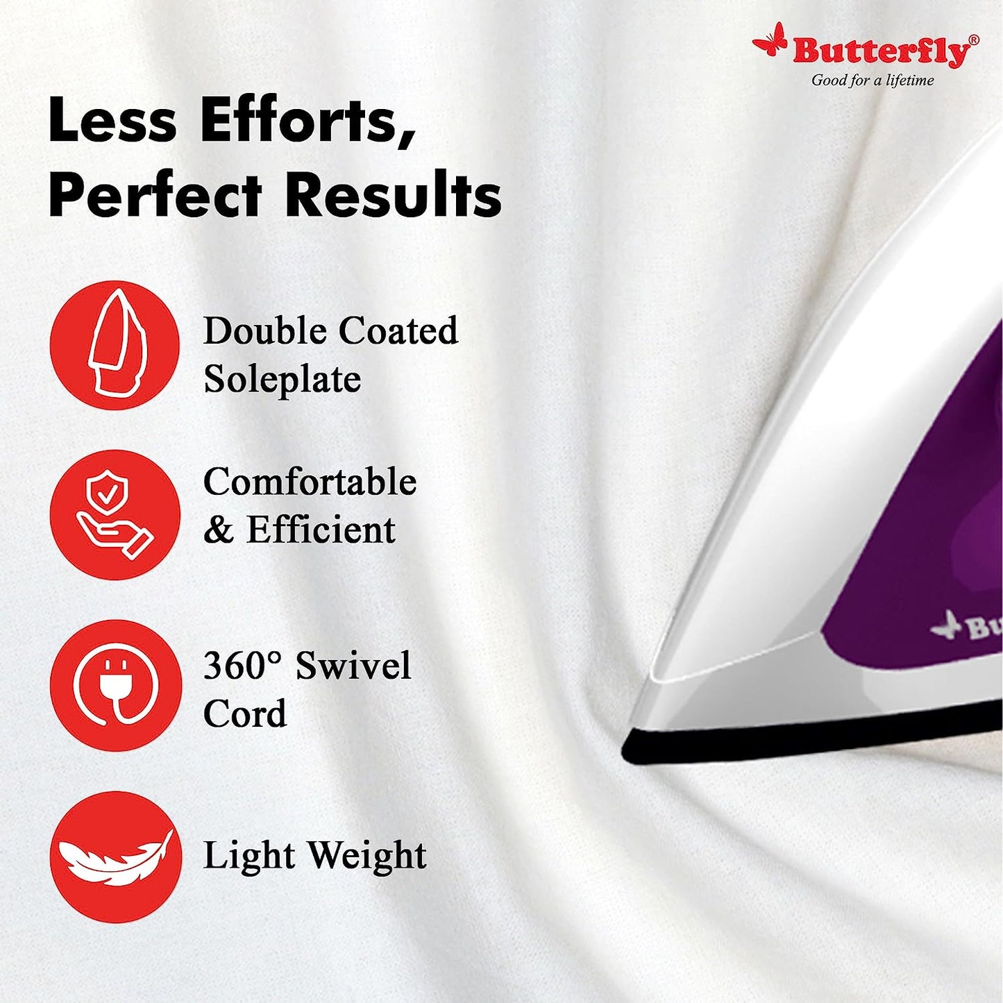 Butterfly Aries Stainless Steel and Polypropylene Dry Ironbox, 1000W