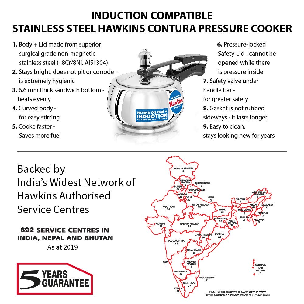 Hawkins Contura Stainless Steel Induction Base Inner Lid Pressure Cooker, 1.5 Litres
