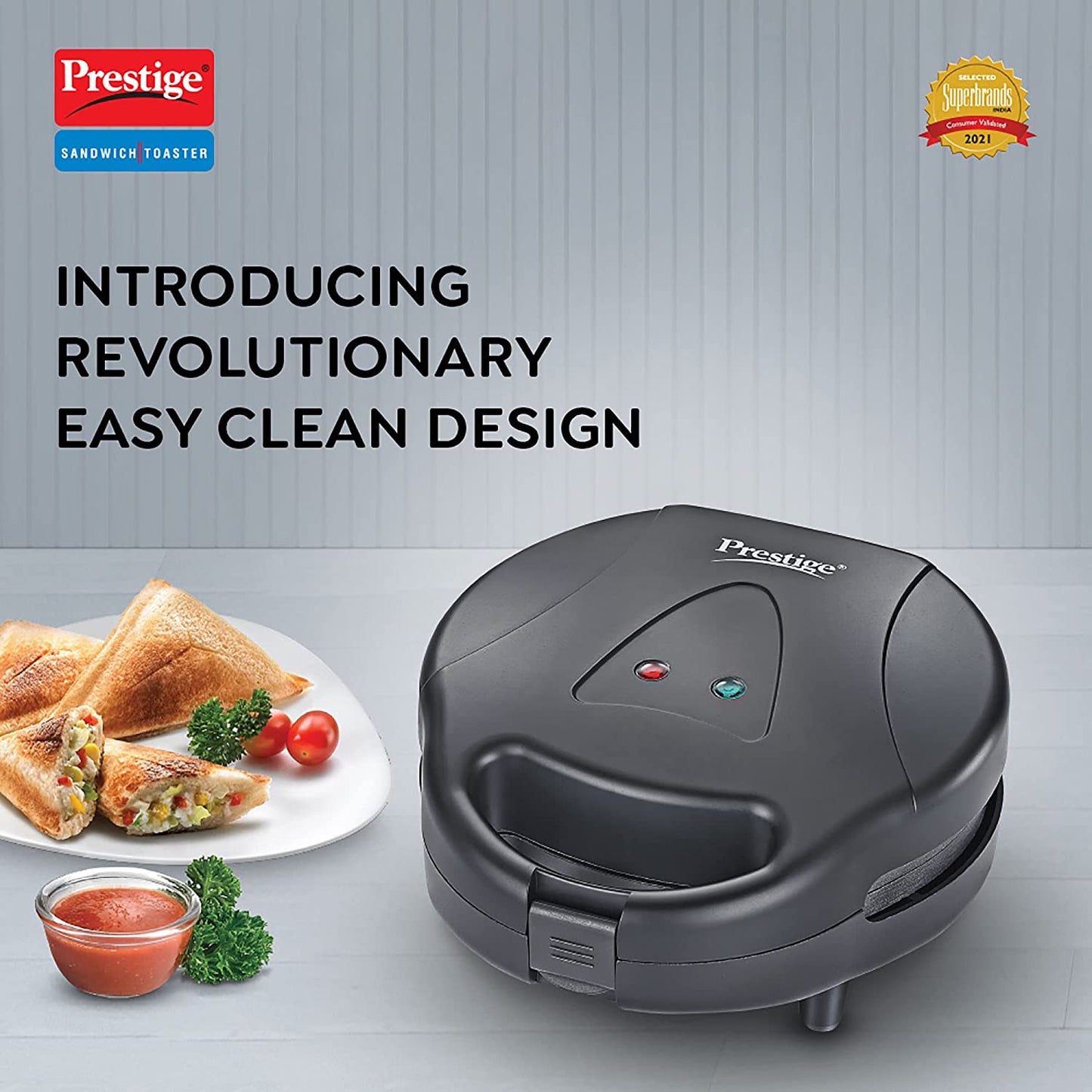 Prestige PGSP Single Sandwich Maker with Fixed Grill Plates, 500W