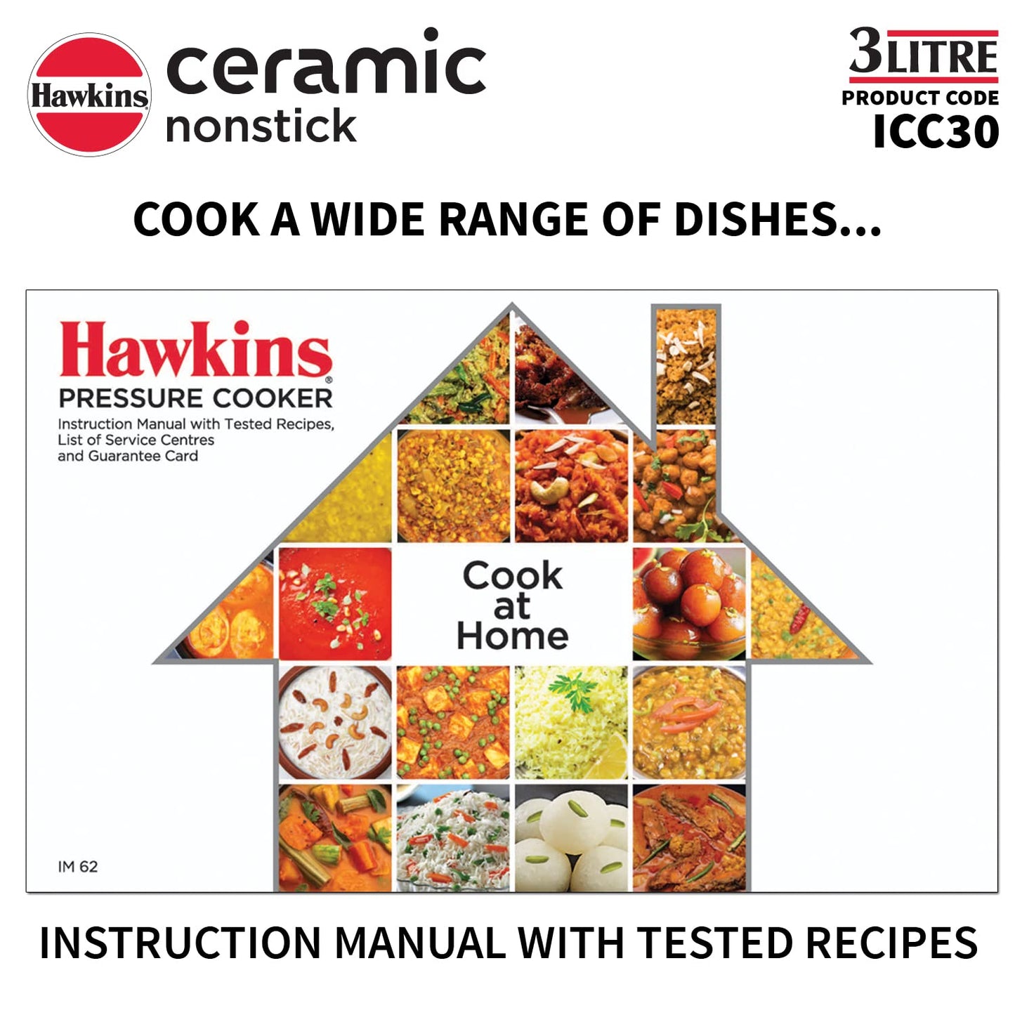 Hawkins Ceramic Nonstick Induction Base Inner Lid Pressure Cooker, 3 Litres