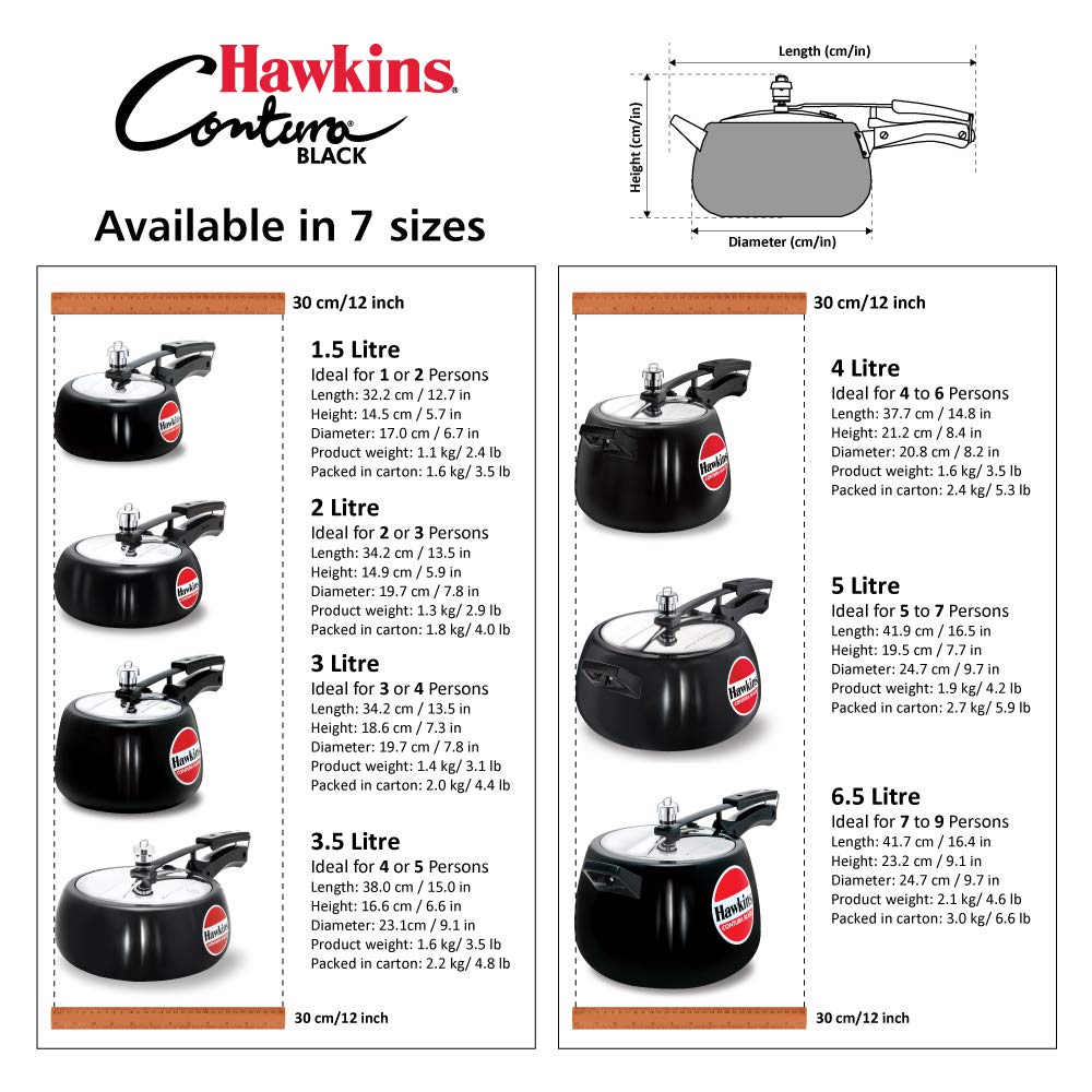 Hawkins Contura Black Hard Anodised Aluminium Non-Induction Base Inner Lid Pressure Cooker, 5 Litres
