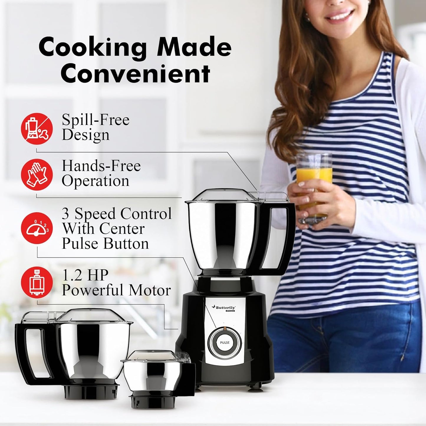 Butterfly Magnum Mixer Grinder, 900W, 3 Jars