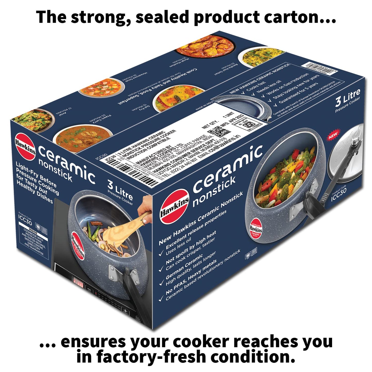 Hawkins Ceramic Nonstick Induction Base Inner Lid Pressure Cooker, 3 Litres