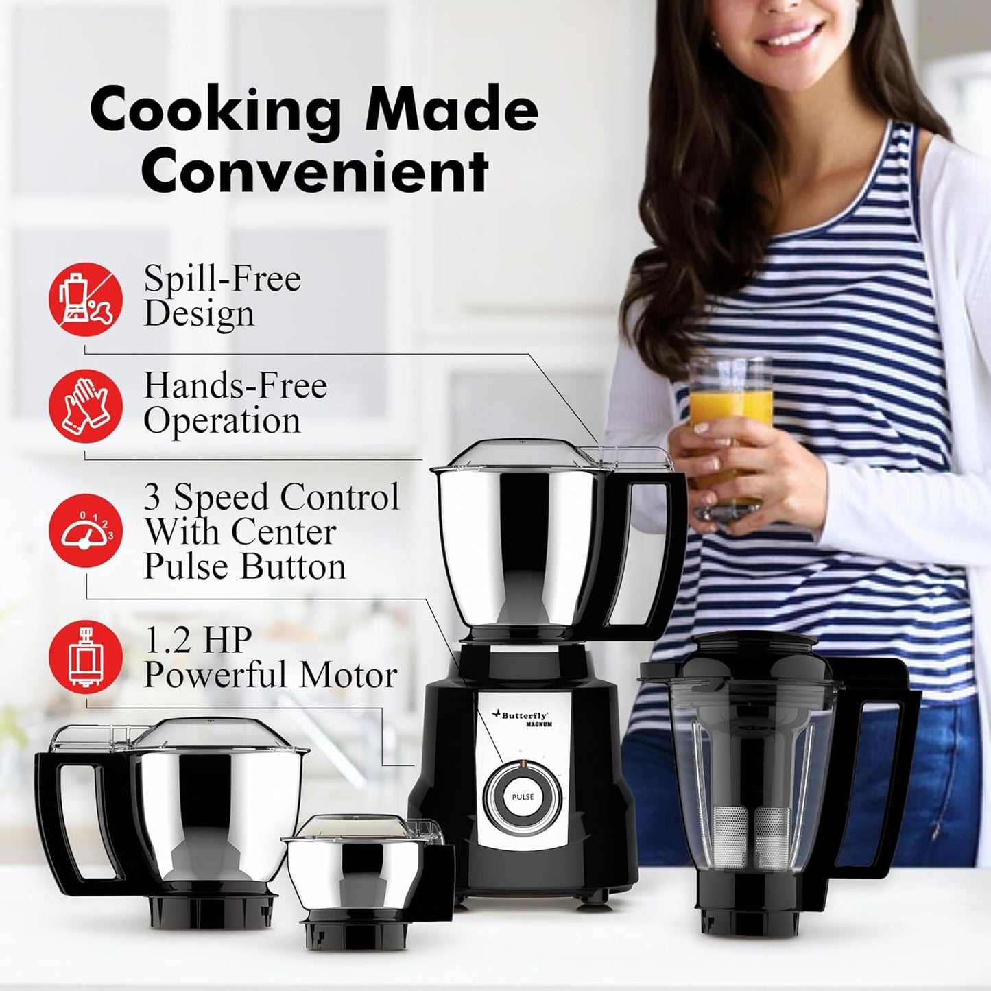 Butterfly Magnum Mixer Grinder, 900W, 4 Jars