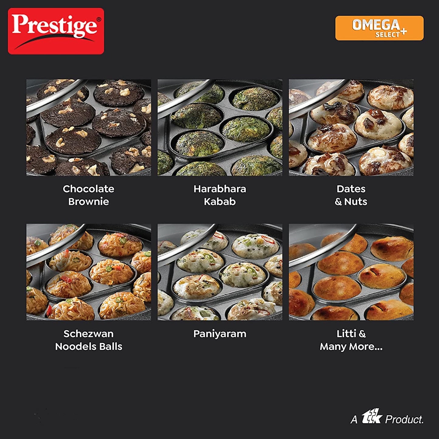 Prestige Omega Select Plus Aluminium Non-Induction Base Non-Stick Paniyarakkal with Lid