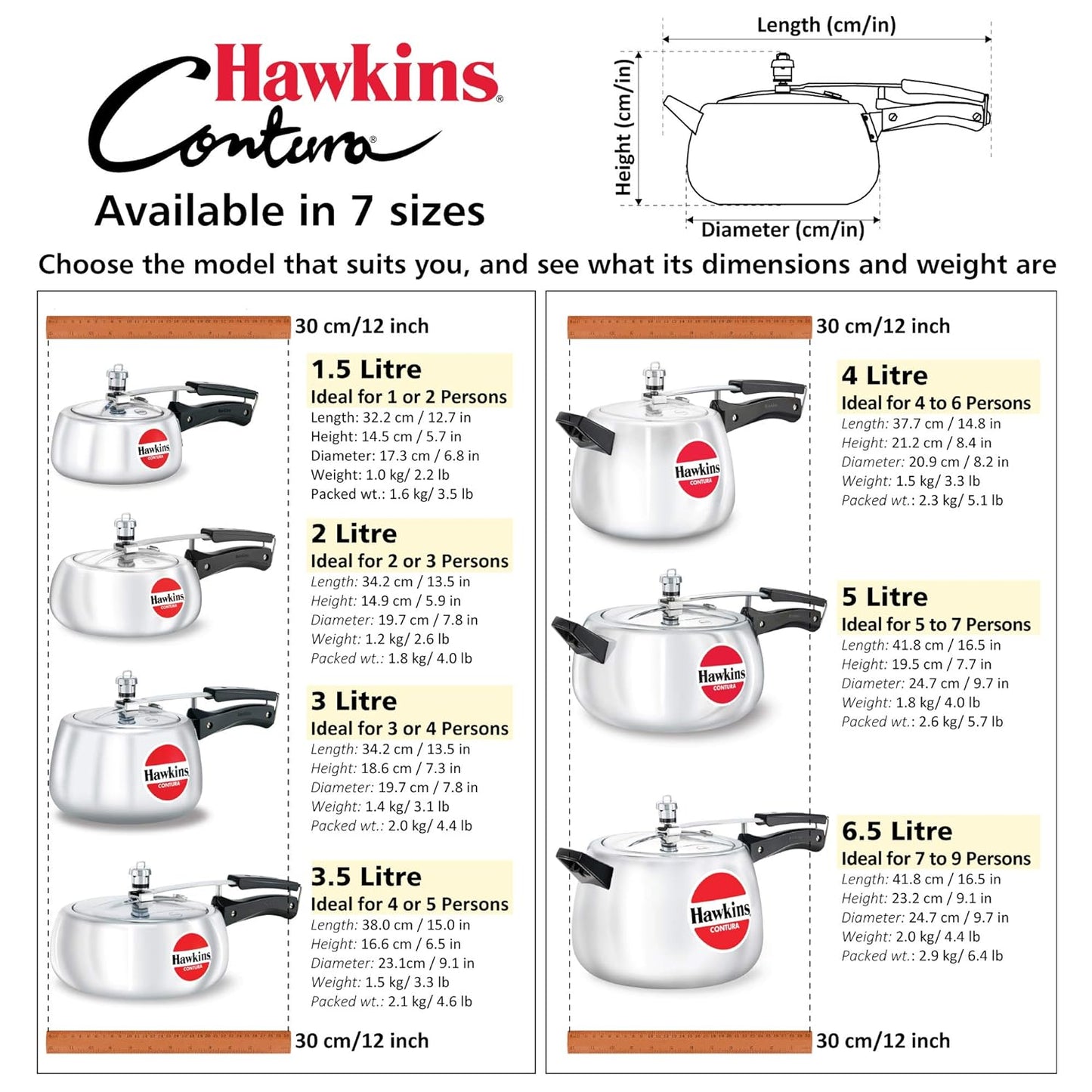 Hawkins Contura Aluminium Non-Induction Base Inner Lid Pressure Cooker, 2 litres