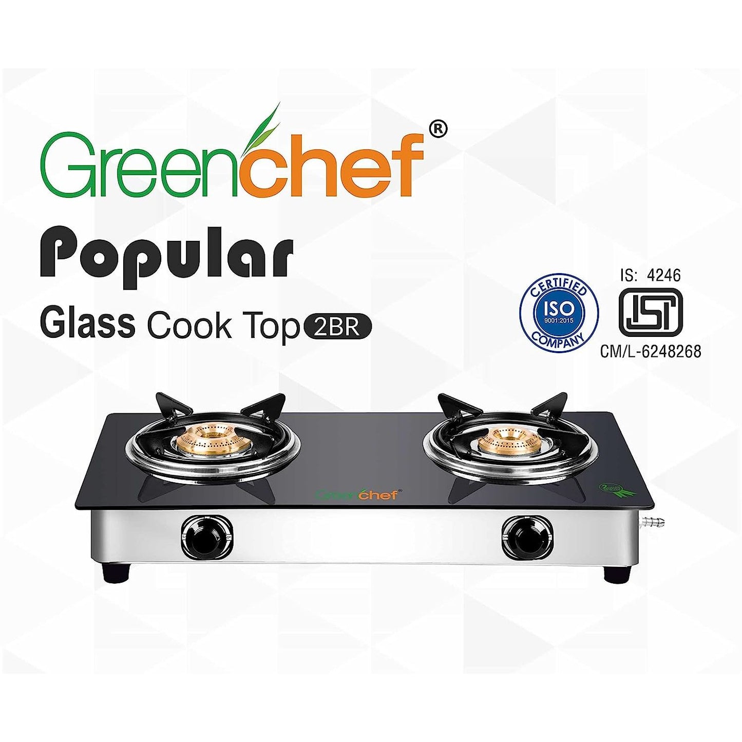 Greenchef Popular Toughened Glass Top Gas Stove, 2 Burner