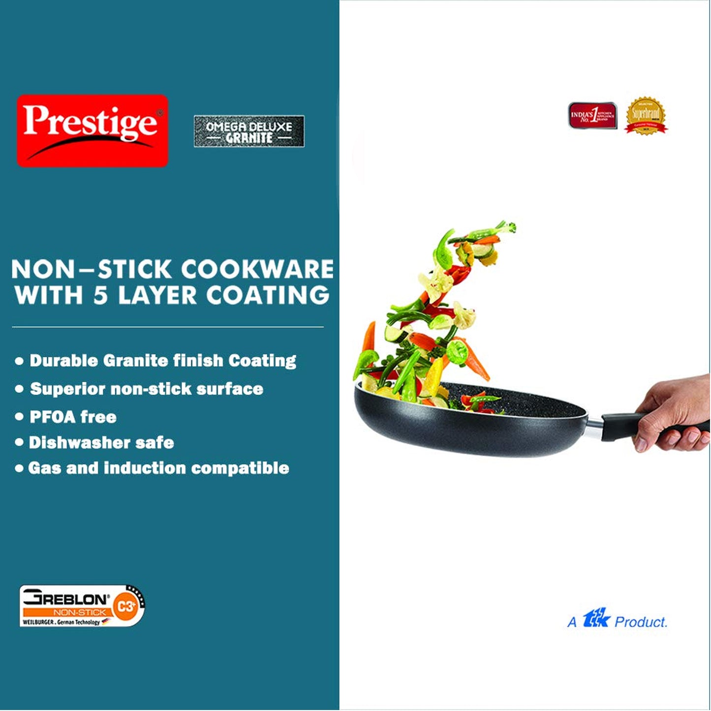 Prestige Omega Deluxe Granite Alulminium Induction Base Non-Stick Fry Pan with Lid