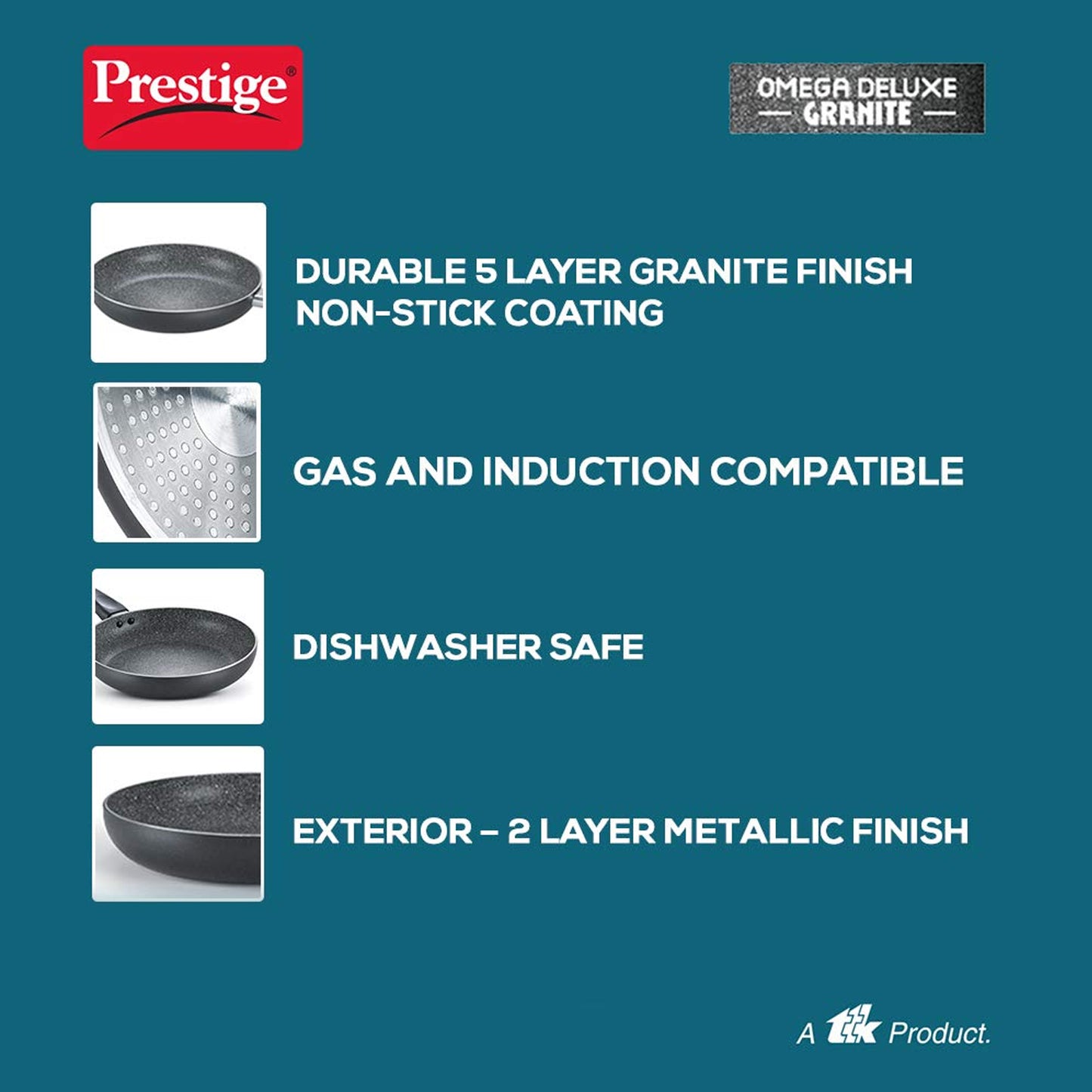 Prestige Omega Deluxe Granite Alulminium Induction Base Non-Stick Fry Pan with Lid