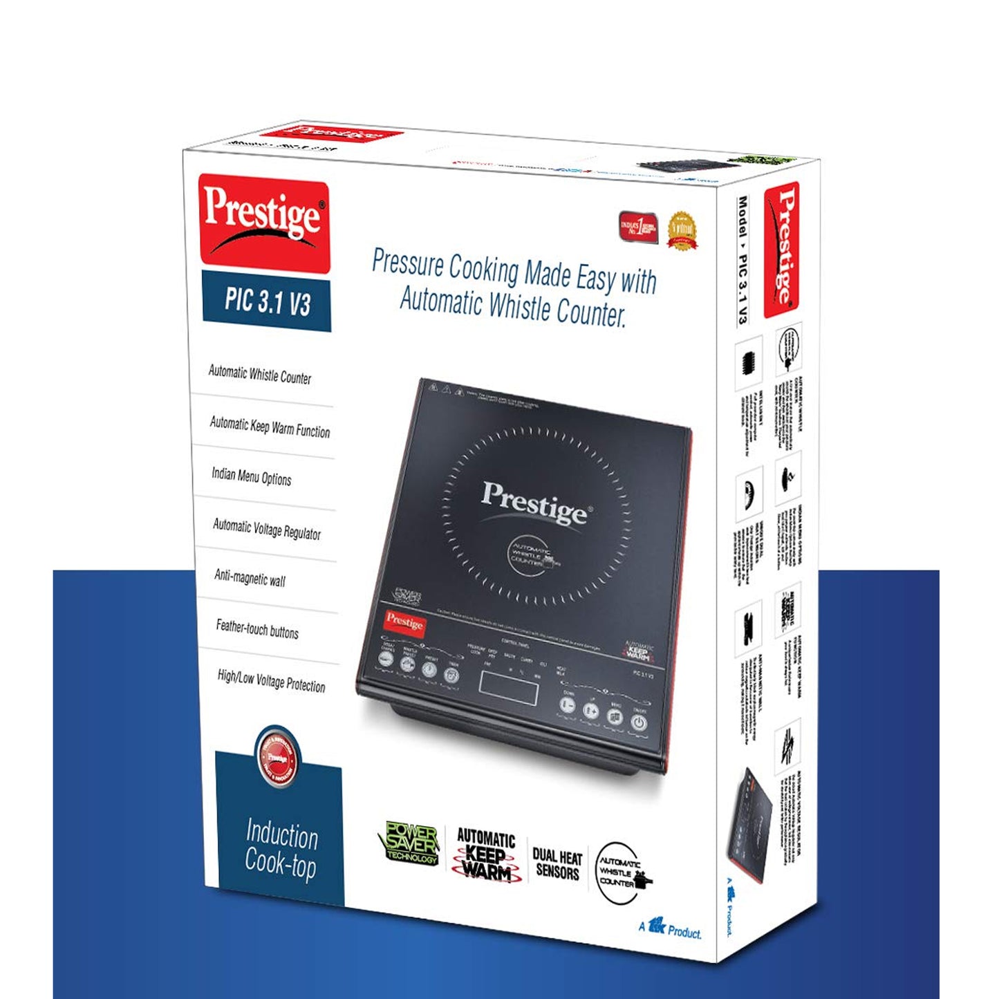 Prestige PIC 3.1 V3 Microcrystal Glass Panel Induction Cooktop, 2000W