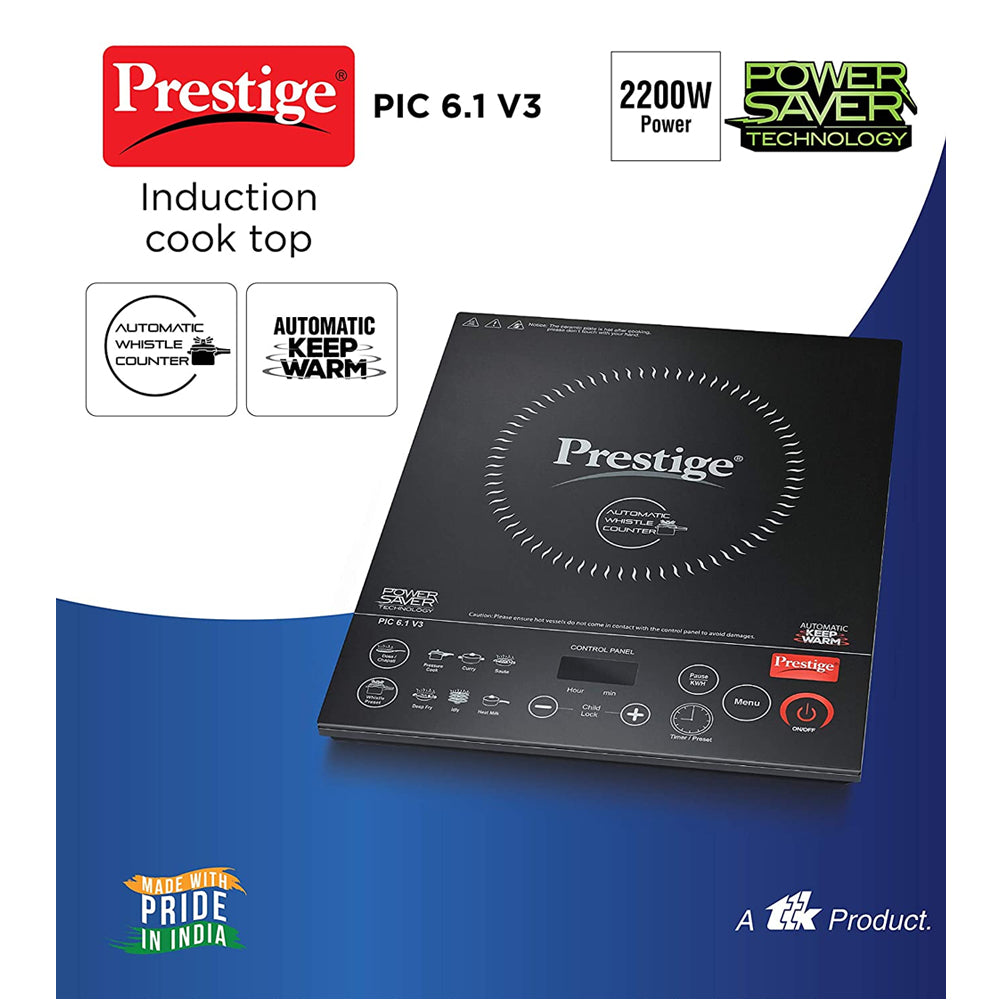 Prestige PIC 6.1 V3 Microcrystal Glass Panel Induction Cooktop, 2200W