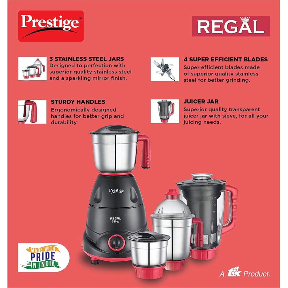 Prestige Regal Mixer Grinder, 750W, 4 Jar