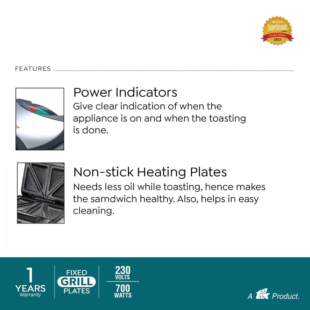 Prestige PSMFS Sandwich Maker with Fixed Sandwich Plates, 700W