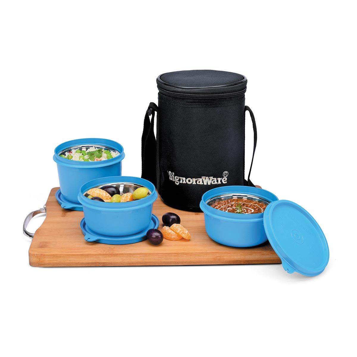 Signoraware Monarch Executive Microsafe Steel Stainless Steel Inner Lunch Box with Bag
