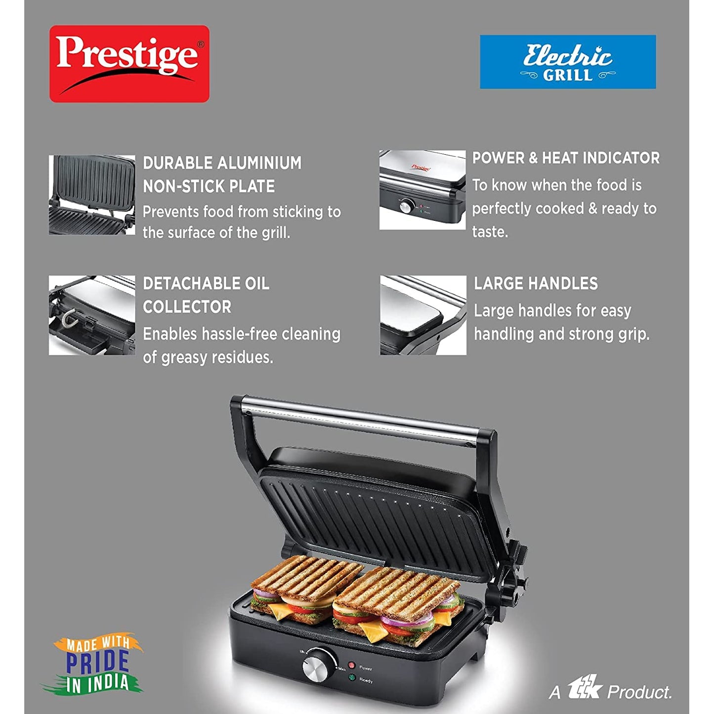 Prestige PEG 4.0 Electric Grill Sandwich Toaster, 2000W