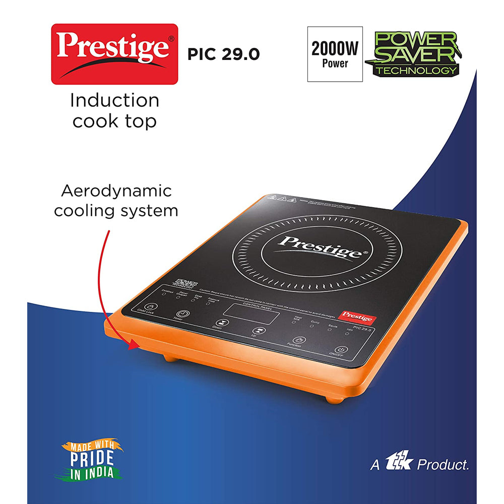 Prestige PIC 29.0 Microcrystal Glass Panel Orange Induction Cooktop, 2000W