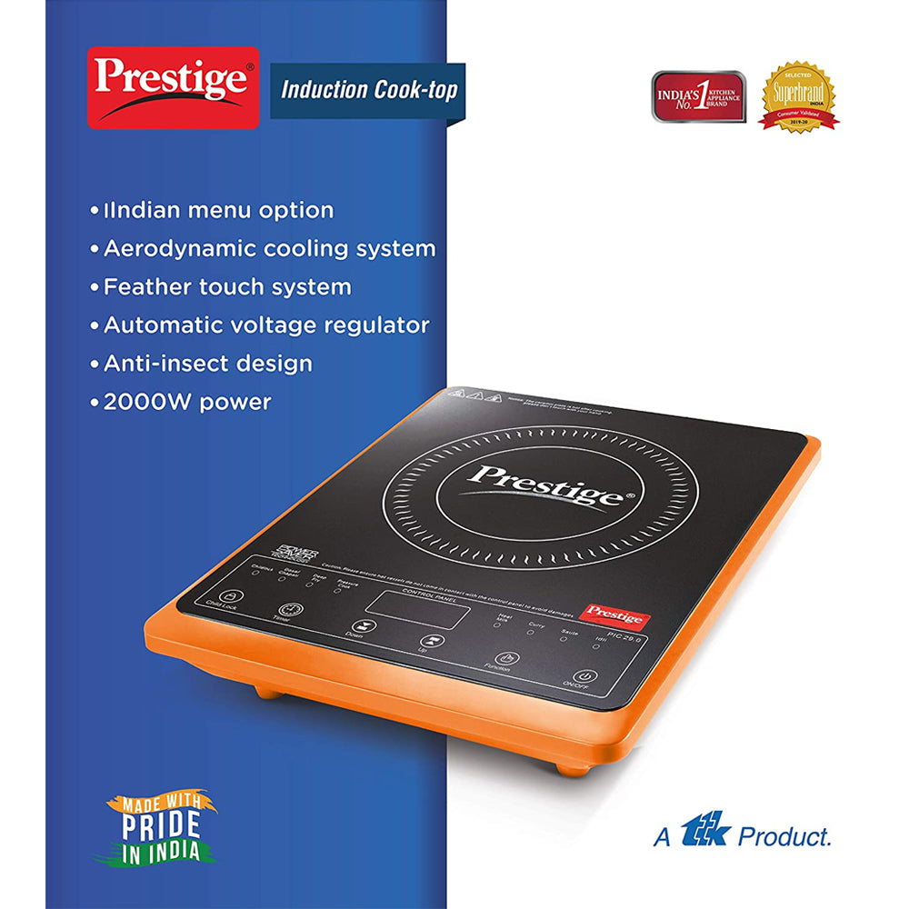 Prestige PIC 29.0 Microcrystal Glass Panel Orange Induction Cooktop, 2000W