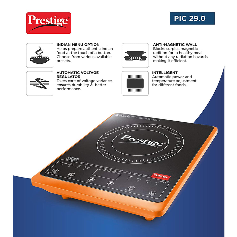 Prestige PIC 29.0 Microcrystal Glass Panel Orange Induction Cooktop, 2000W