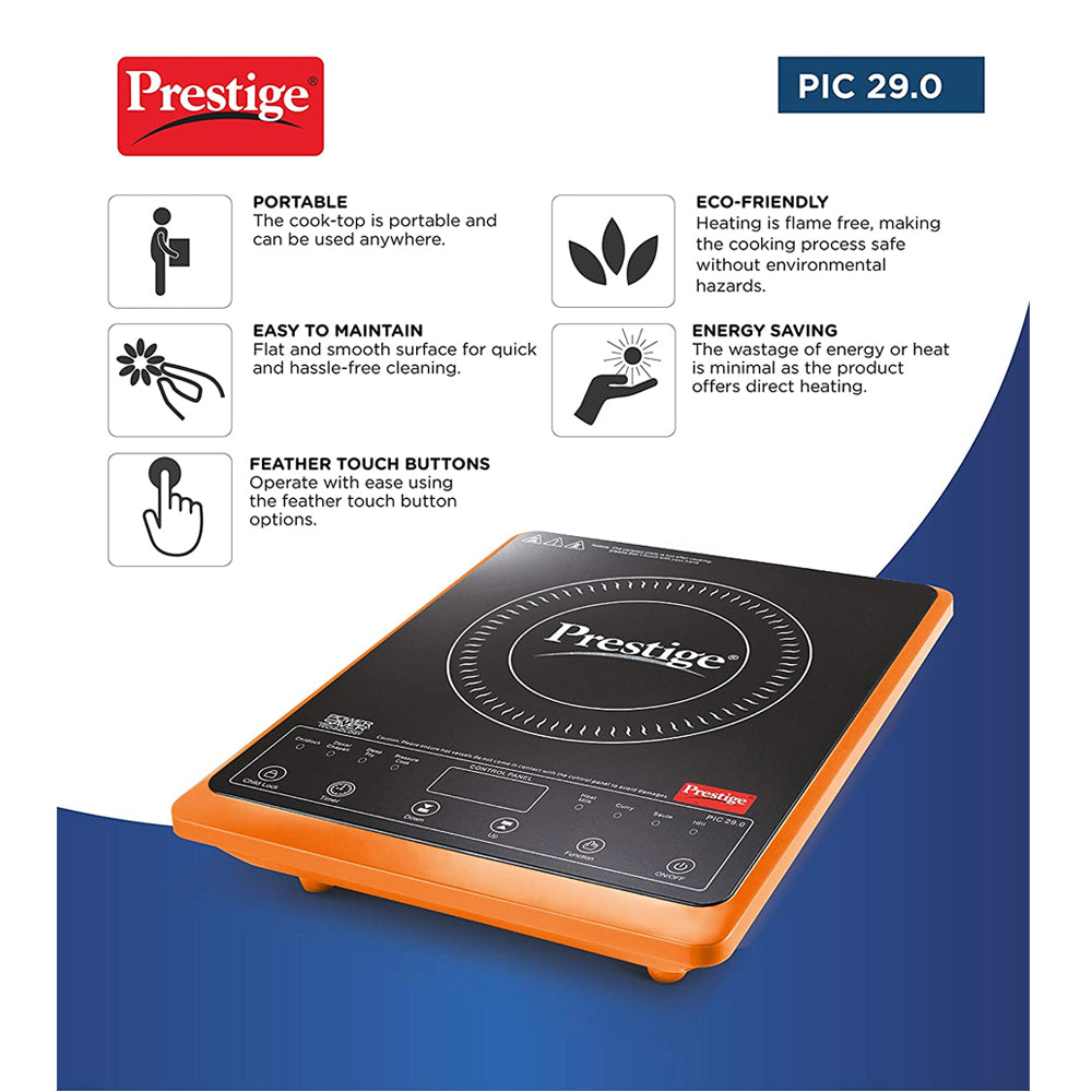 Prestige PIC 29.0 Microcrystal Glass Panel Orange Induction Cooktop, 2000W