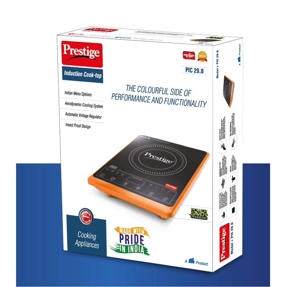 Prestige PIC 29.0 Microcrystal Glass Panel Orange Induction Cooktop, 2000W