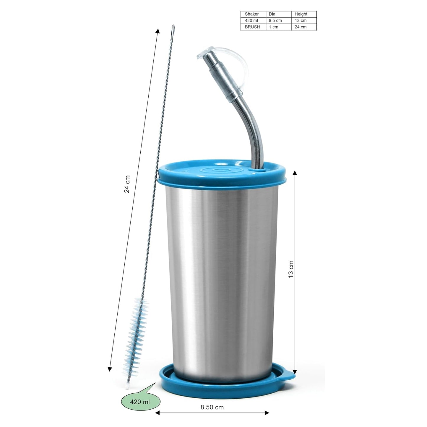 Signoraware Sip Fast Stainless Steel Glass with 1 Straw and 2 Lids