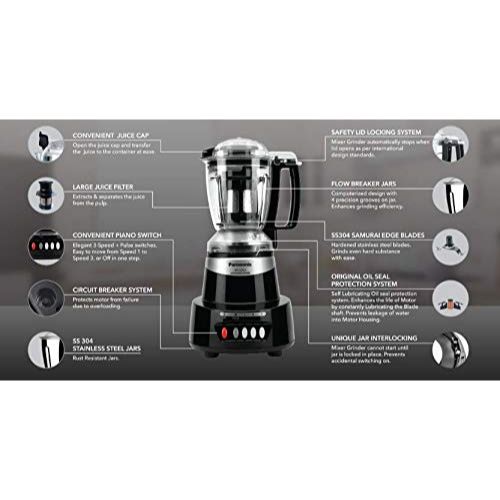 Panasonic MX-AV425CB Charcoal Black Mixer Grinder, 600W, 4 Jar