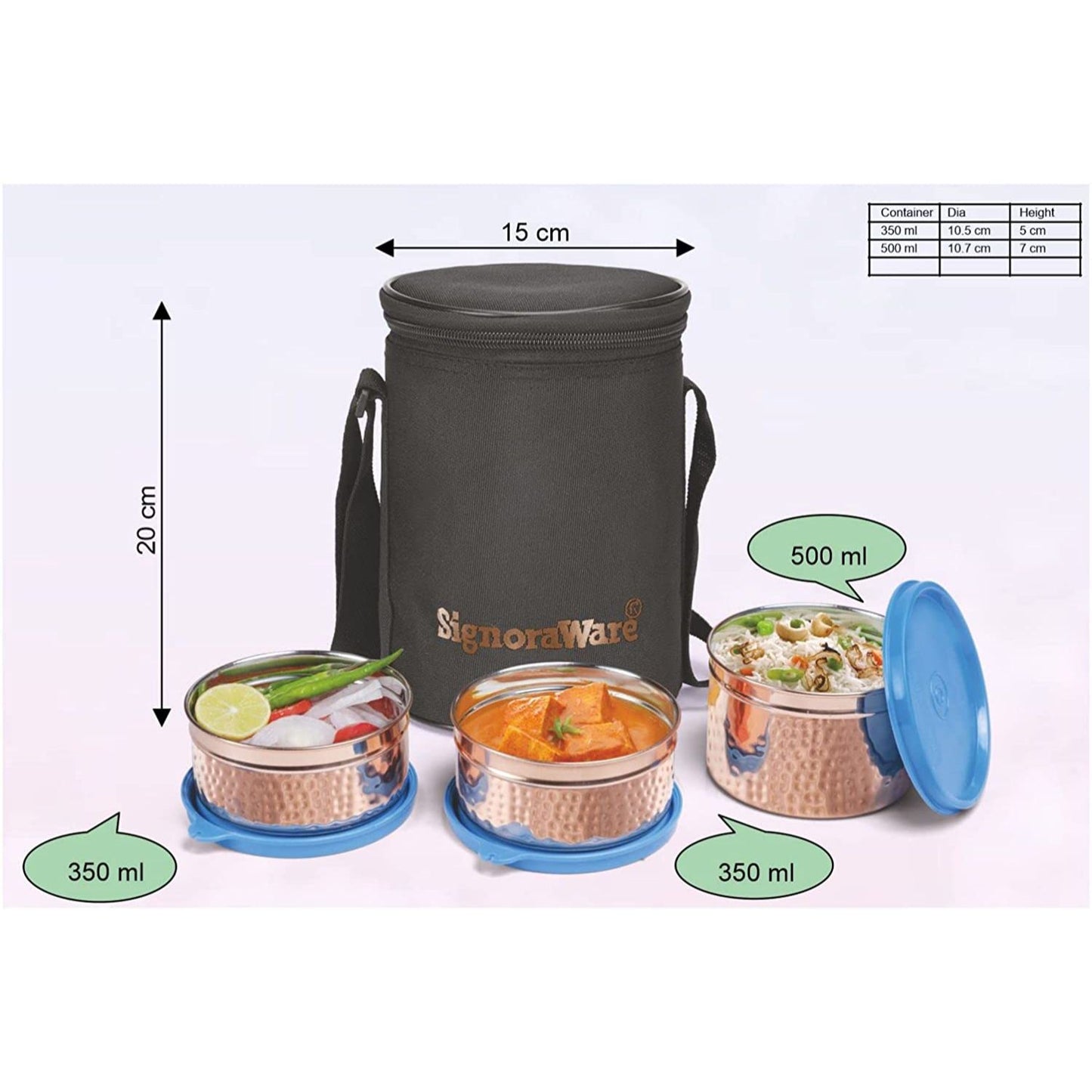 Signoraware Executive Copper Stainless Steel Inner Lunch Box with Bag