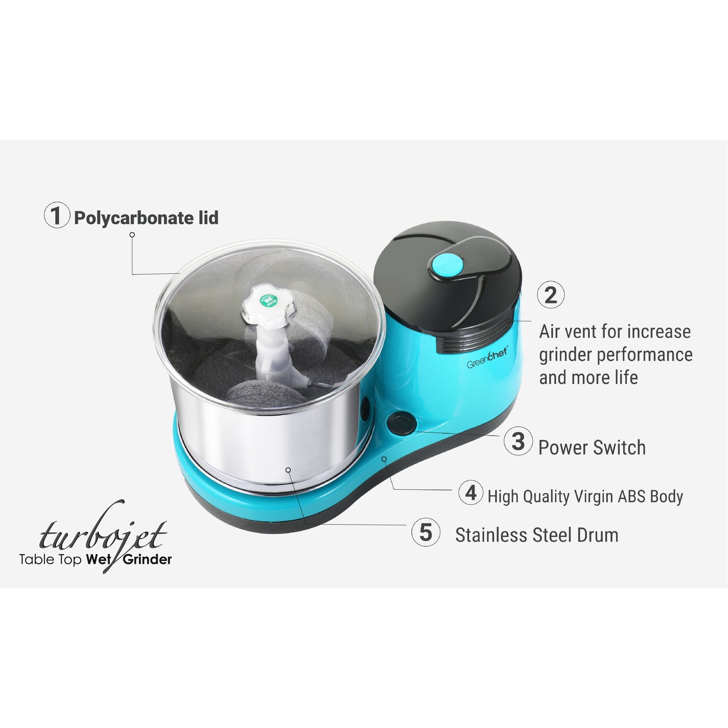 Greenchef Turbojet Table Top Wet Grinder, 2 Litres