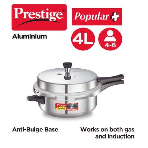 Prestige Popular Plus Virgin Aluminium Induction Base Outer Lid Pressure Cooker Junior Deep Pan, 4 Litres