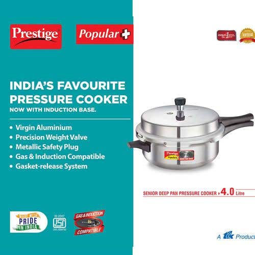 Prestige Popular Plus Virgin Aluminium Induction Base Outer Lid Pressure Cooker Junior Deep Pan, 4 Litres