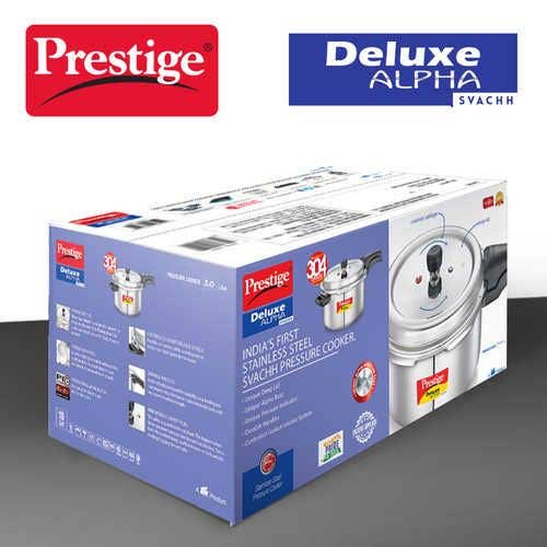 Prestige Deluxe Alpha Svachh Stainless Steel Induction Base Outer Lid Pressure Cooker, 3 Litres