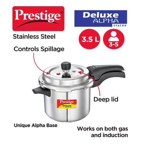 Prestige Deluxe Alpha Svachh Stainless Steel Induction Base Outer Lid Pressure Cooker, 3.5 Litres