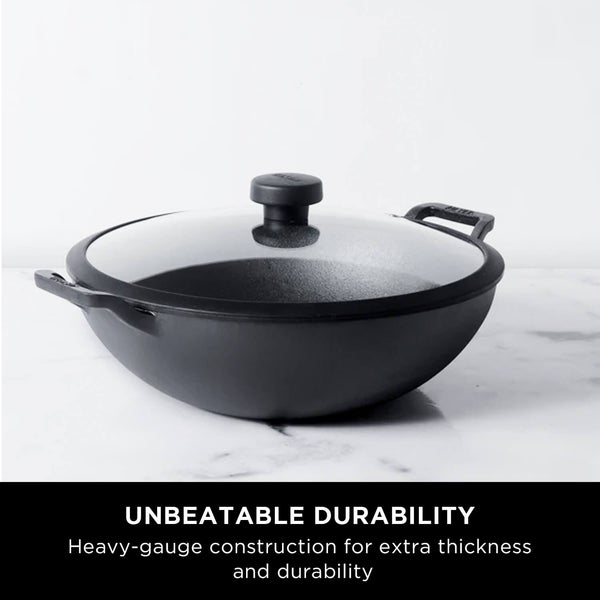 Meyer Pre-Seasoned Cast Iron Kadai with Glass Lid