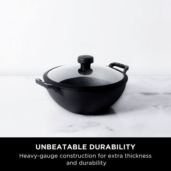 Meyer Pre-Seasoned Cast Iron Deep Kadai with Glass Lid