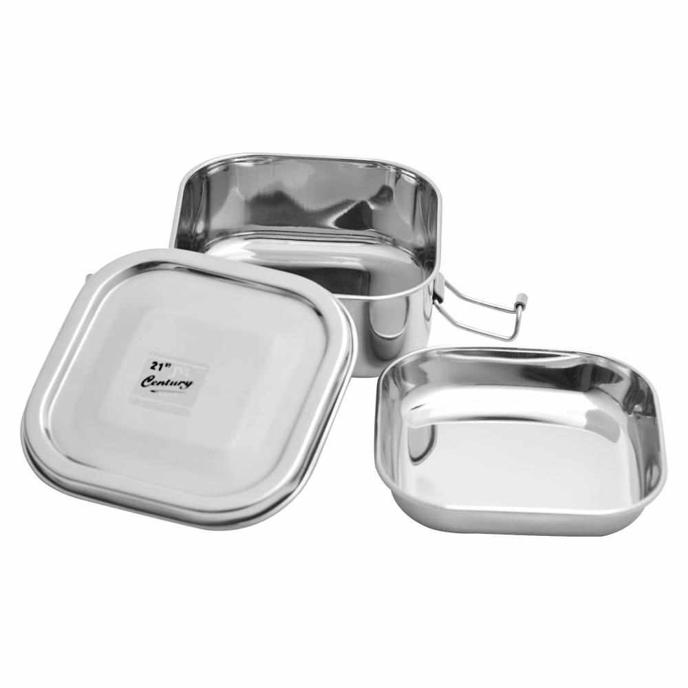 JVL Square Stainless Steel Lunch Box with Stainless Steel Inner Plate